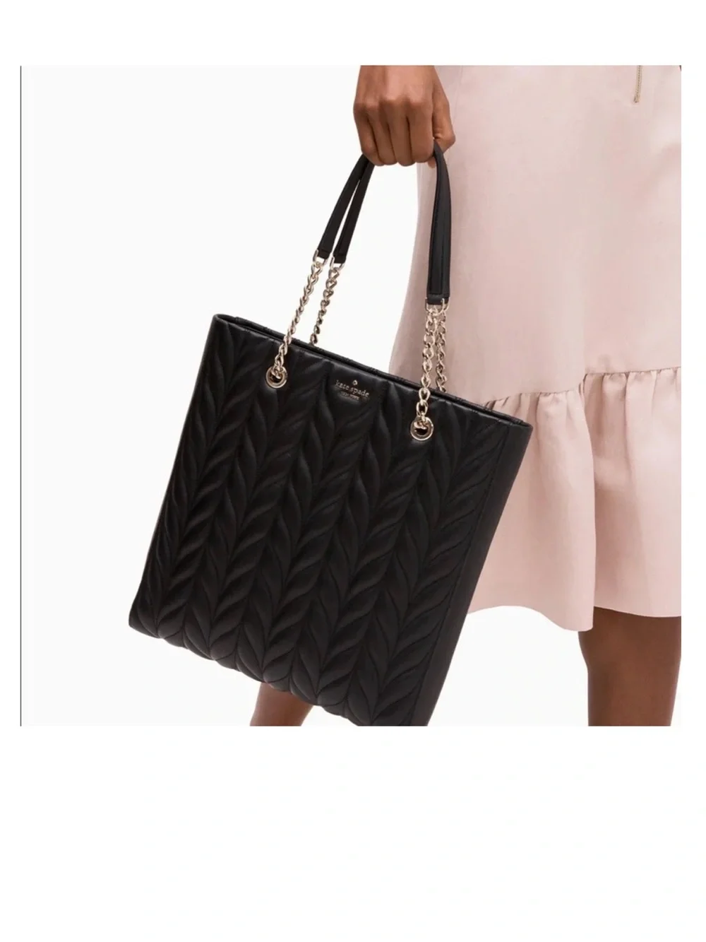 kate spade Black Briar lane Quilted Chevron Tote with Chain Handles NWOT